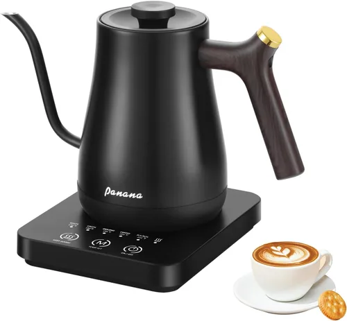 Panana Hervidor eléctrico, hervidor eléctrico de cuello de cisne, control de temperatura con pantalla LCD, hervidor de té para verter sobre café,