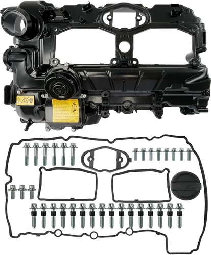 Kit de cubierta de válvulas de aluminio negro N20 de mejora con junta, pernos y tapa de aceite compatible con 2012-2018 BMW 228i 320i 328i 328i GT