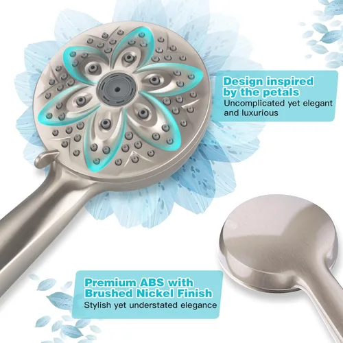 Vista 3 de JDO Regadera de mano de alta presión de 6 ajustes, juego de regadera desmontable con manguera de acero inoxidable y soporte de ducha