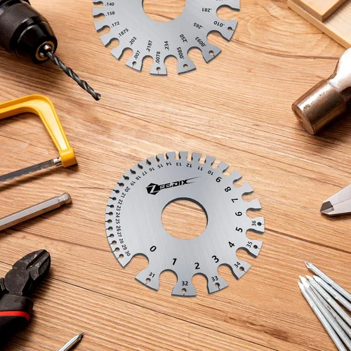 Vista 8 de ZeeDix Calibrador de hoja de cable redondo de doble cara estándar - Herramienta de medición de alambre de metal de acero inoxidable Herramienta