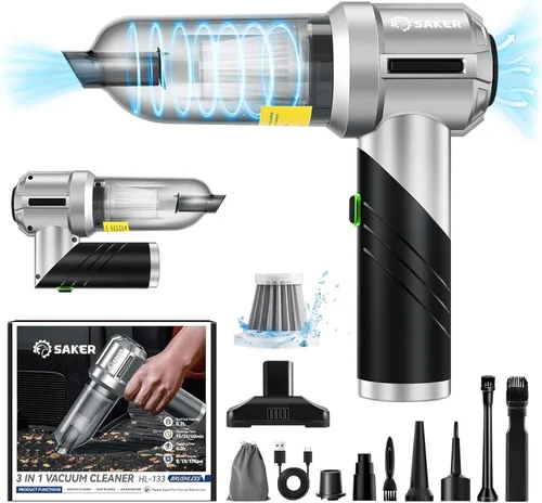 Saker Aspirador portátil de mano inalámbrico portátil 17000PA plegable aspiradora de coche mini soplador de polvo con motor sin escobillas para
