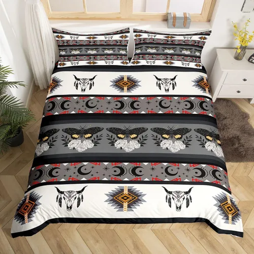 Vista 30 de Erosebridal Juego de funda de edredón estilo bohemio occidental tamaño individual, diseño de vaca atrapasueños del suroeste, juego de ropa de cama