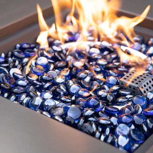 Vista 4 de onlyfire Cuentas de vidrio planas para hoguera de propano, rocas de vidrio reflectantes de 1/2 pulgada, canicas planas de 10 libras para chimenea