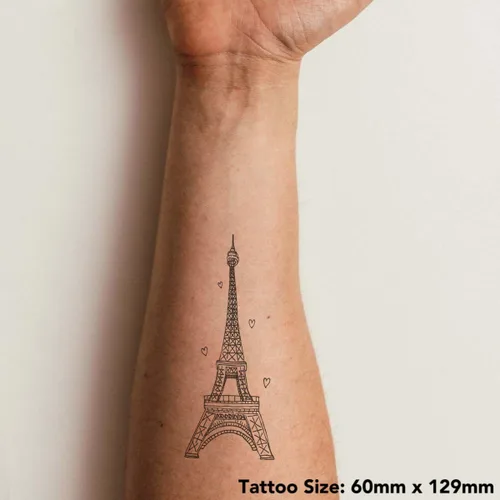 Vista 2 de Tatuaje temporal 'Torre Eiffel' - Resistente al agua, seguro para la piel, transferencia no tóxica (TO00020546)