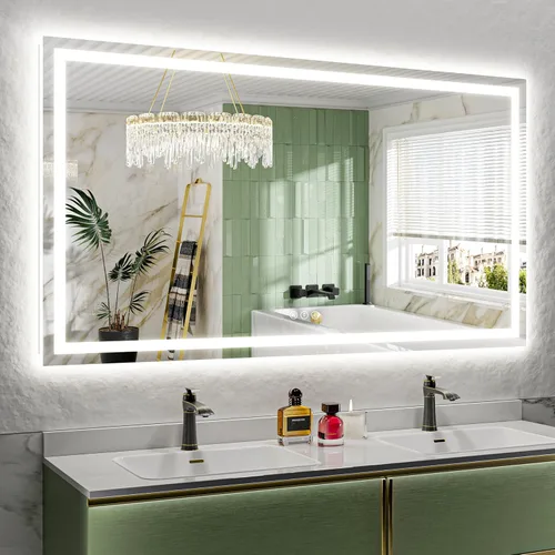 Vista 48 de Espejo de baño LED de 20 x 30 pulgadas con luces delanteras y retroiluminadas, espejo de tocador iluminado para pared de baño con 3
