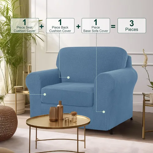 Vista 190 de CHUN YI Fundas para sofá de 7 piezas, lavables, fundas elásticas para sofá de 3 cojines con respaldo y fundas de cojín separados, protector