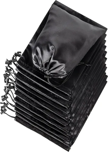 PALTERWEAR Bolsas de satén lisas con cordón y palanca para artículos delicados - Lencería, pelucas, zapatos, seda (negro, 7 x 9 pulgadas)