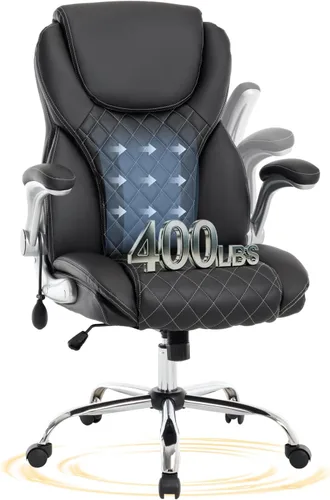 Silla de oficina grande y alta de 400 libras, silla de escritorio ergonómica de respaldo alto con soporte lumbar, silla ejecutiva de piel sintética