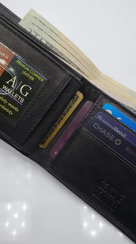 Vista 4 de AG Wallets Billetera plegable para hombre, piel de vaca real, 2 solapas centrales de identificación, 2 compartimentos para billetes