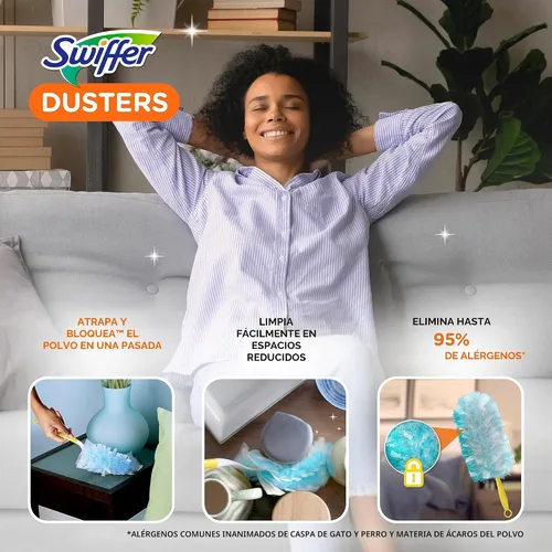 Vista 2 de Kit de inicio de plumeros Swiffer, el kit incluye 1 mango y 5 plumeros