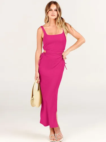 Vista 3 de ANRABESS Vestido de verano sin mangas con cuello redondo para mujer, ajustado, ajustado, con abertura fruncida