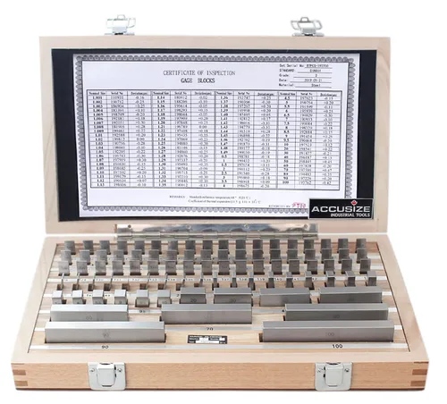 Accusize Industrial Tools Juego de bloques de calibre métrico de 87 piezas, grado 2, estándar alemán DIN861 con certificado MFG, 0087-2160