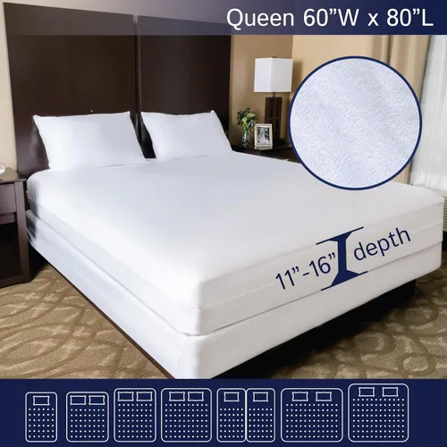 Vista 8 de Paquete - 2 artículos: Protector de colchón con cremallera tamaño Queen Top de algodón de rizo + funda de somier tamaño Queen.