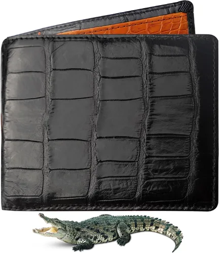Ostrich - Cartera delgada de cuero para hombre, doble cara, con múltiples bolsillos, bloqueo RFID, seguridad, hecha a mano, piel exótica, regalo