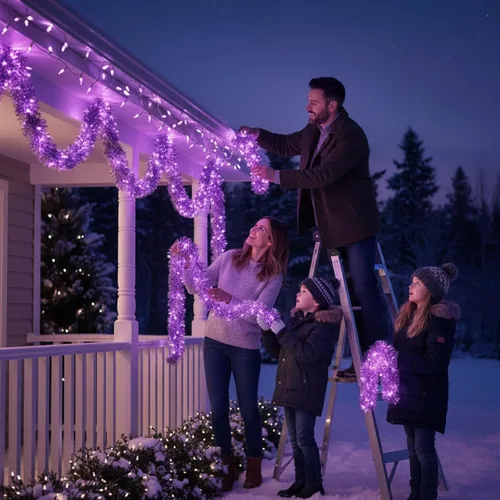 Vista 11 de Ceenna 4 guirnaldas de oropel de Navidad de 32.8 pies con 100 luces LED de 32.8 pies para colgar en la pared, árbol de Navidad, decoración