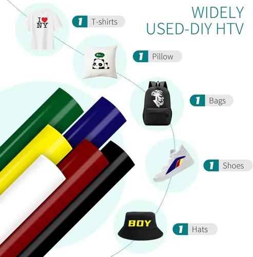 Vista 6 de ohayoo - Paquete de 6 vinilos termotransferibles de vinilo HTV para planchar para Cricut y máquina de prensa de calor, vinilo de transferencia