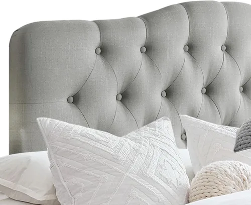 Vista 4 de Rosevera Givanna - Cabecero de altura ajustable con tapicería de lino y capitoné de botones para dormitorio, matrimonial, gris clásico