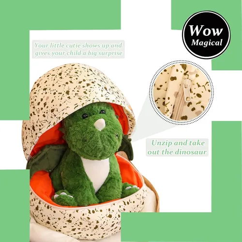 Vista 3 de Juguetes de Animales de Peluche de Dinosaurio, Pequeños Juguetes de Peluche de Dino Pterosaurio con Huevo de Dinosaurio Grande, Lindo Muñeco
