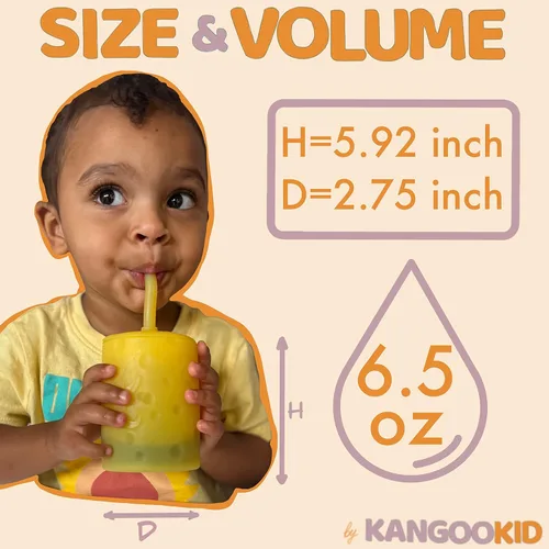 Vista 2 de 6.5 Oz Silicone Baby Cup with Straw Toddler Smoothie Cup Spill Proof Baby Training Cup for 6+ Mo to 12-18 Months Silicone Sippy Cup with Straw