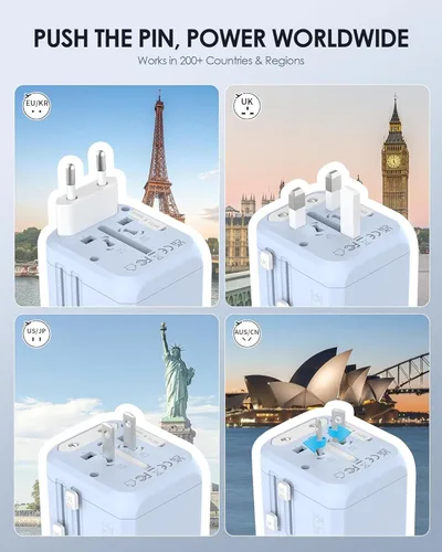 Vista 4 de EPICKA Adaptador de viaje universal de 35W con 2 tomas de CA, adaptador de enchufe de viaje europeo con carga rápida PD, adaptador de corriente