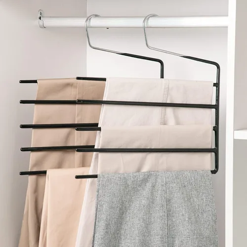 Nature Smile Pants Hangers 3pack, Heavy Duty Multi Layers Space Saving Slack Hangers,Non Slip 5 Tier Open-Ended Pants Hanger Closet Storage