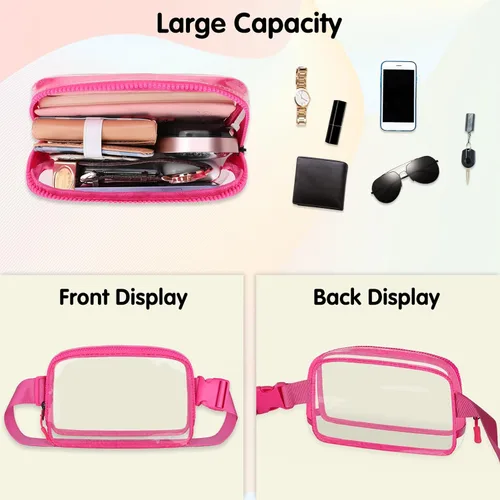 Vista 2 de Riñonera transparente aprobada para estadios, bolsa de cinturón transparente, cangurera transparente para mujeres y hombres con correa ajustable