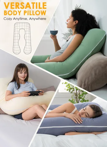 Vista 5 de QUEEN ROSE Almohadas de embarazo, almohada de algodón suave en forma de U para dormir, almohada de maternidad para mujeres embarazadas, luz del sol