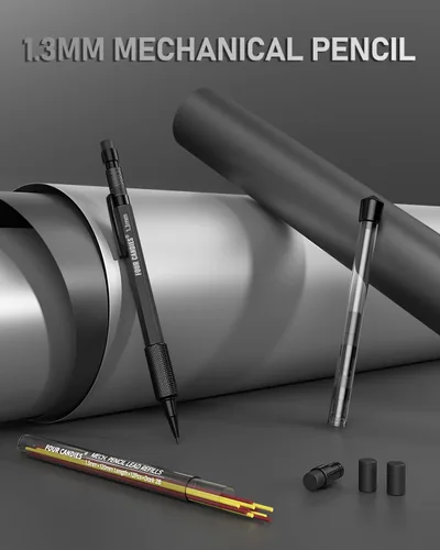 Vista 7 de Four Candies Juego de lápices mecánicos de 1.3mm con 24 repuestos de plomo, lápiz de carpintero de metal resistente a la intemperie para uso pesado