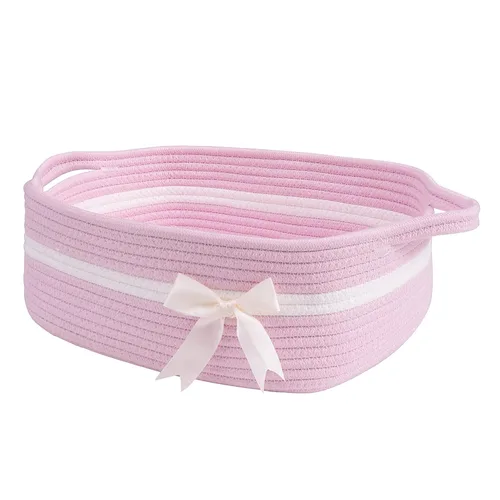 Vista 11 de CHICVITA Cesta de almacenamiento para regalos, bonitas cestas de cuerda de algodón para guardería, pequeña cesta de regalo con asas, cestas tejidas