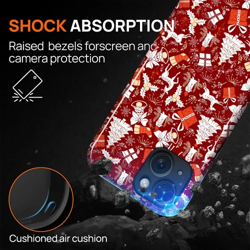 Vista 4 de Funda para iPhone 13 iPhone 14, a prueba de golpes, funda protectora híbrida de 2 capas, doble protección contra caídas, antiarañazos, diseño Rojo