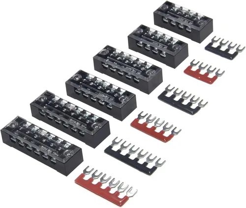 Vista 9 de MILAPEAK Bloque de terminales y tira – 5 bloques de terminales de tornillo de doble fila de 12 posiciones de 600 V 15 A con cubierta + 10 tiras