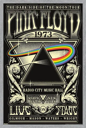 Vista 17 de Pink Floyd - Póster de pared de The Dark Side Of The Moon Tour 1973, 22.4 pulgadas de largo x 14.7 pulgadas de ancho, versión enmarcada de madera