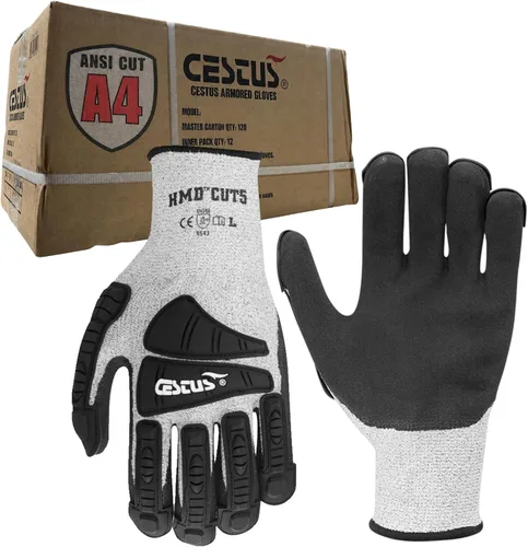 Cestus 3008, guantes de impacto resistentes a cortes ANSI A4 (1, 3, 12, 48 pares) con revestimiento de nitrilo, guantes de trabajo resistentes para