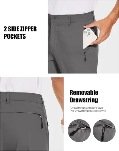 Vista 2 de SPECIALMAGIC Pantalones de golf para hombre, elásticos, ajustados, ligeros, con bolsillos con cremallera