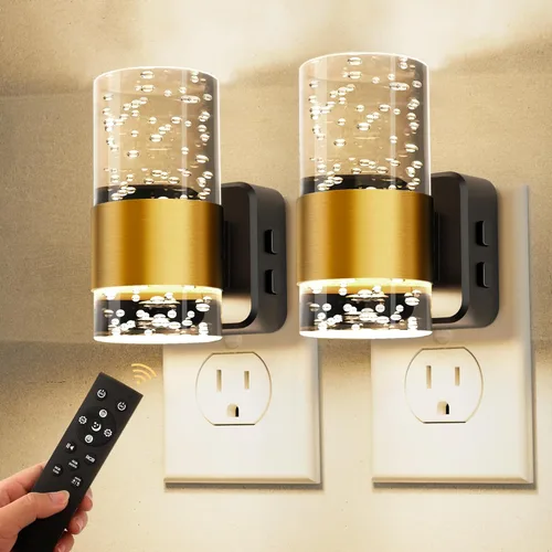 Vista 53 de Luz nocturna para enchufar en la pared, regulable, con sensor crepuscular, 3 colores de luz, blanco suave, blanco frío y ámbar, brillo ajustable