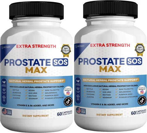 Vista 5 de Suplemento SOS Max para próstata, 60 cápsulas, complejo herbario natural con palma enana, vitamina E, B6, suministro para 30 días
