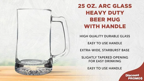 Vista 3 de DISCOUNT PROMOS ARC - Juego de 6 tazas de cerveza de vidrio, 25 onzas, paquete a granel, ideal para bodas, fiestas, cumpleaños, eventos, transparente