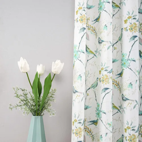 Vista 12 de Leeva - Cortinas impresas para ventana de dormitorio, cortinas de lino con ojales de aislamiento térmico con estampado de pájaros vívidos