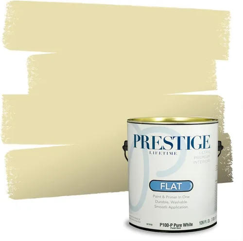 Vista 6 de PRESTIGE Pinturas de pintura exterior e imprimación en uno, 1 galón, plano, combinación comparable de Benjamin Moore* Manzanilla*