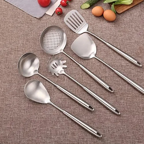 Vista 2 de 304 Stainless Steel Kitchen Utensils Set with Holder - 7 Pcs Metal Cooking Spoons, Kitchen Tools with Rotating Stand, Spatula, Ladle, Skimmer Spoon