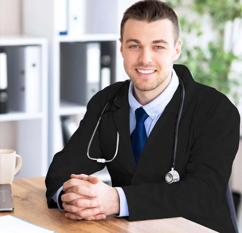 Vista 5 de NY Threads Abrigo de laboratorio profesional para hombres, abrigo médico largo de polialgodón de manga completa