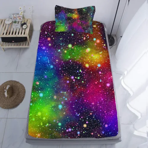 Vista 9 de Juego de sábanas bajeras de galaxia para niñas y niños, 2 piezas, 1 sábana de bolsillo profundo con 1 funda de almohada de microfibra sin arrugas