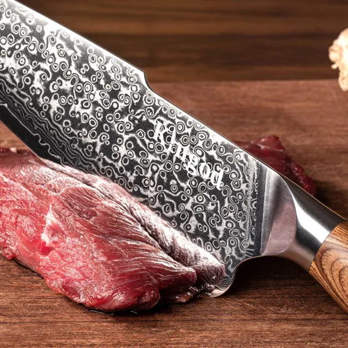 Vista 8 de KINGOD VG10 - Juego de cuchillos de cocina de Damasco, núcleo de acero japonés de 8 pulgadas, cuchillo de chef afilado, mango ergonómico, cuchillo