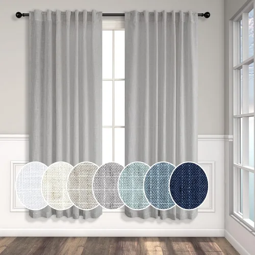 Vista 14 de Cortinas de lino natural semitraslúcidas Pitalk de 36 pulgadas de ancho para sala de estar, juego de 2 paneles con pestaña trasera, cortinas