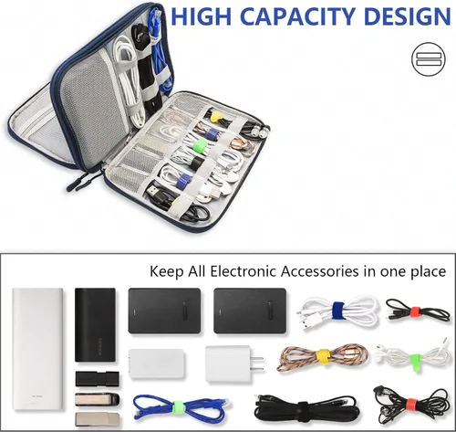 Vista 7 de Teskyer Bolsa organizadora de cables, organizador de electrónica portátil, funda de viaje, bolsa de almacenamiento de accesorios electrónicos