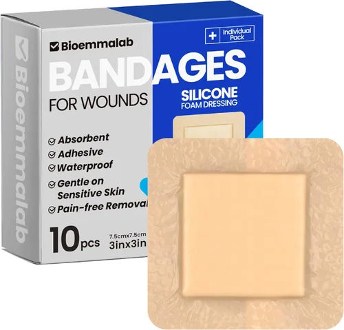 Vista 16 de Vendajes impermeables grandes de espuma de silicona de 4 x 8 pulgadas para cuidado de heridas de piel sensible, almohadilla cohesiva adhesiva