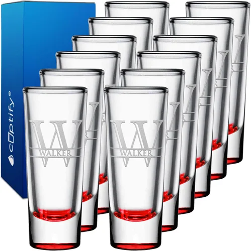 Vista 65 de Vaso de chupito personalizado con fondo negro personalizado de 2 oz, vasos de chupito cordiales con inicial y nombre en script dividido