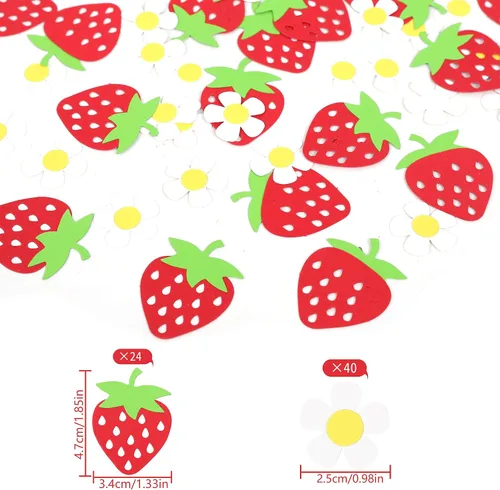 Vista 2 de Decoraciones de cumpleaños Sweet One - Confeti de fresa de primer cumpleaños, confeti de margaritas