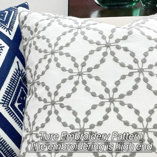 Vista 2 de Slow Cow - Funda de almohada decorativa con bordado, funda de almohada para sofá, funda de almohada de 20 x 20 pulgadas, gris