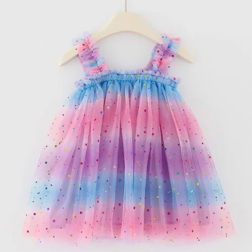 Vista 2 de Vestido de tutú arcoíris para niñas pequeñas, vestido de tul en capas, vestido de princesa para niña con diadema de estrella